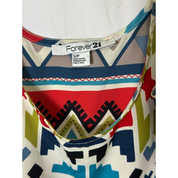 Forever 21 Womens Geometric Tribal Colorful Sleeveless Blouse Cage Back Size S - Picture 2 of 3